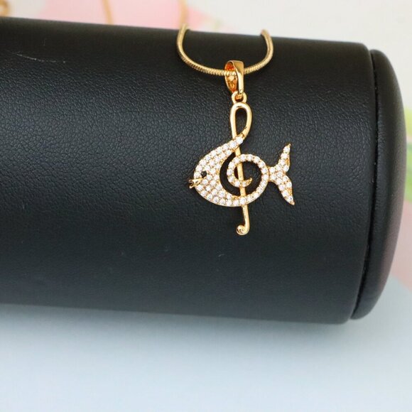"Rose Gold Fish Pendant with Treble Clef Design and Crystal Accents, XPPT1479 - Picture 5 of 13